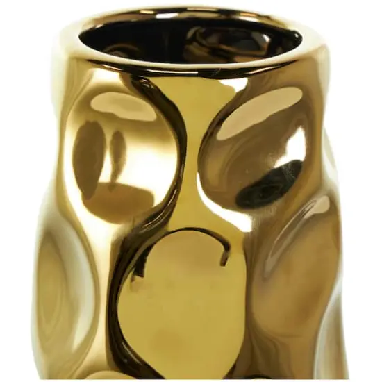 19" Gold Ceramic Concaved Circles Geometric Vase {4}
