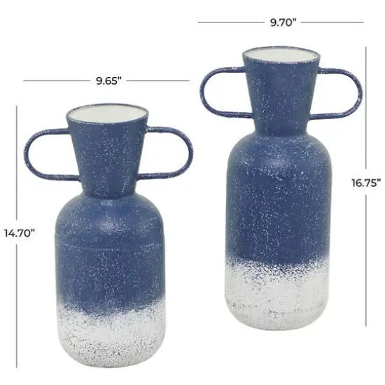 Blue Metal Vase with Handles Set of 2 17", 15" {7}