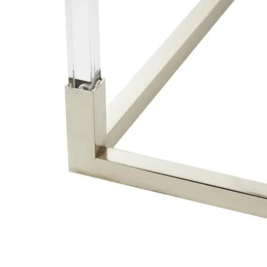 20.25" Silver Metal Floral Cube Shaped Accent Table with Clear Glass Top {6}