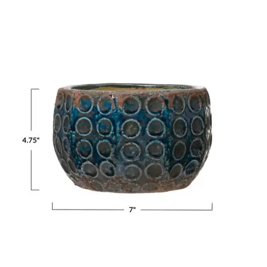 Hello Honey&reg; 7" Distressed Blue Embossed Terra Cotta Planter with Circle Pattern {8}