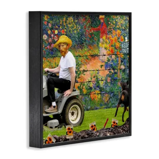 Stupell Industries Van Gogh Gardening Flowers Farmer Dog Collage Framed Giclee Art Black {4}