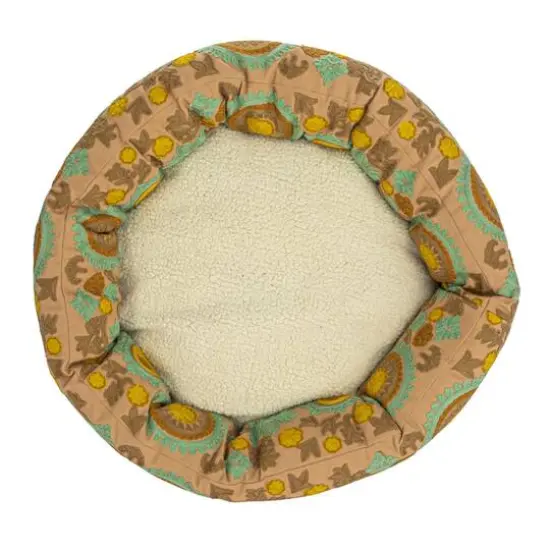 Hello Honey&reg; 24" Taupe, Green & Mint Round Floral Cotton & Sherpa Pet Bed {7}