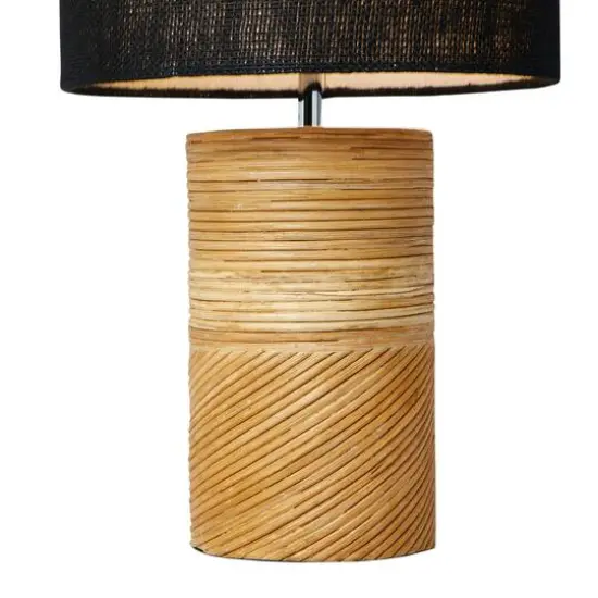Hello Honey&reg; 20.5" Natural and Black Modern Rattan and Wood Table Lamp with Black Jute Shade {9}