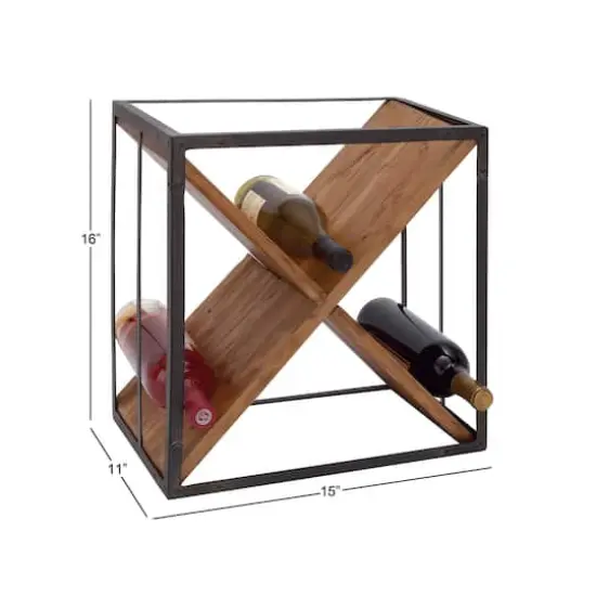 16" Wood & Metal Contemporary Wine Holder Rack {6}