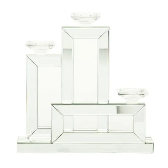 17" Silver Wood Glam Candlestick Holder {4}