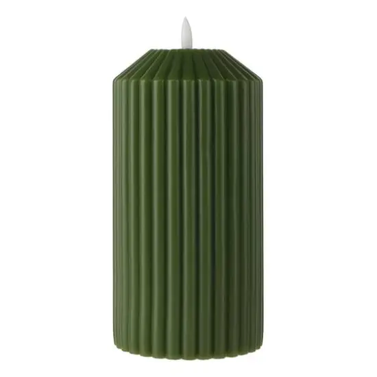 8" Ribbed Wax LED Pillar Candle by Ashland&reg; Green {1}