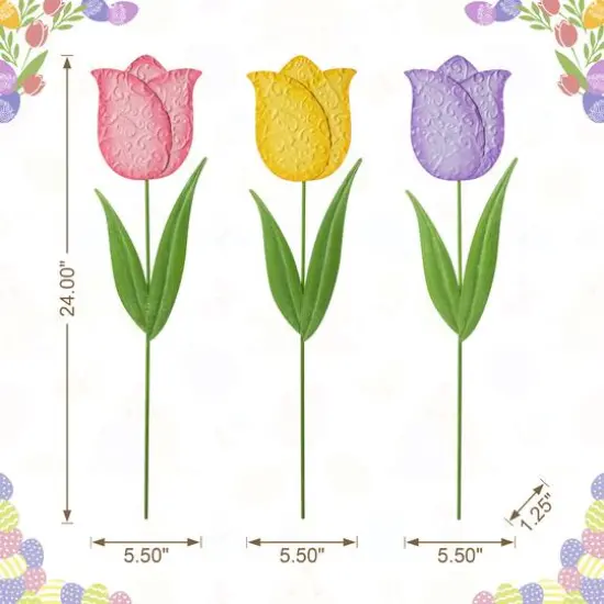 Glitzhome&reg; 24" Easter Metal Tulips Yard Stake Set {7}