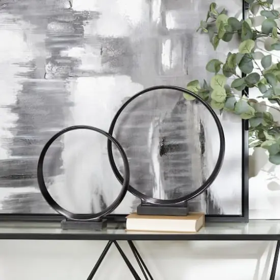Contemporary Dark Gray Open Circle Sculpture Set {3}
