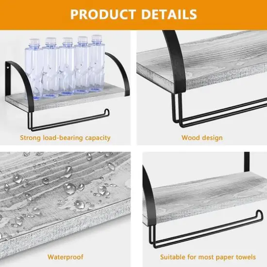 NEX&trade; 15" Wall Mounted Paper Towel Holder with Wood Shelf Gray {7}