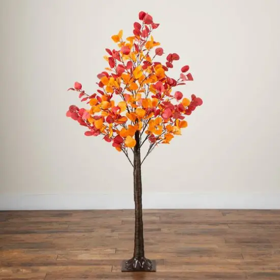 5ft. Pre-Lit Bright Autumn Eucalyptus Artificial Fall Tree with 300 Warm White LED Lights {7}