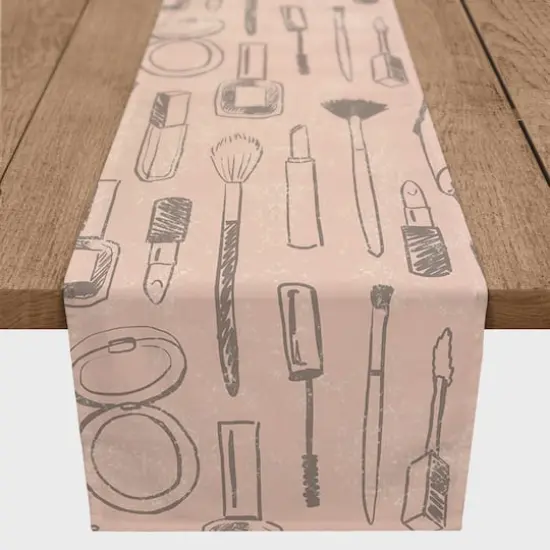 72" Makeup Icons Cotton Twill Table Runner Gray/Pink {1}