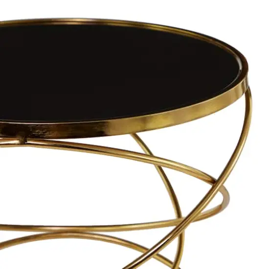 24" Open Ring Accent Table with Black Marble Top Gold {4}
