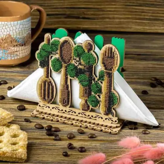 Wonderland Crafts Kitchen Utensils Napkin Holder Bead Embroidery on Wood Kit {3}