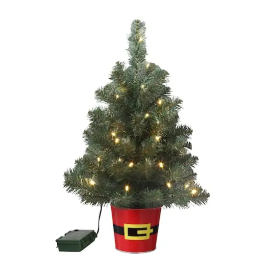 20" Pre-Lit Night Night&trade; Classic Pine Artificial Tabletop Christmas Tree in Santa Belt Base, Clear LED Lights {4}