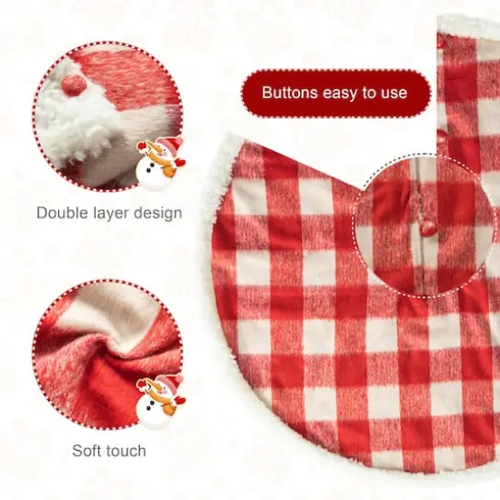 Glitzhome&reg; 4ft. Red & White Plaid Reversible Sherpa & Flannel Christmas Tree Skirt {8}