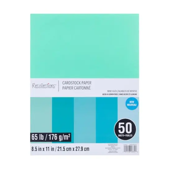 8.5" x 11" 65lb. Cardstock Paper Pack by Recollections&trade;, 50 Sheets Mint Hues {1}