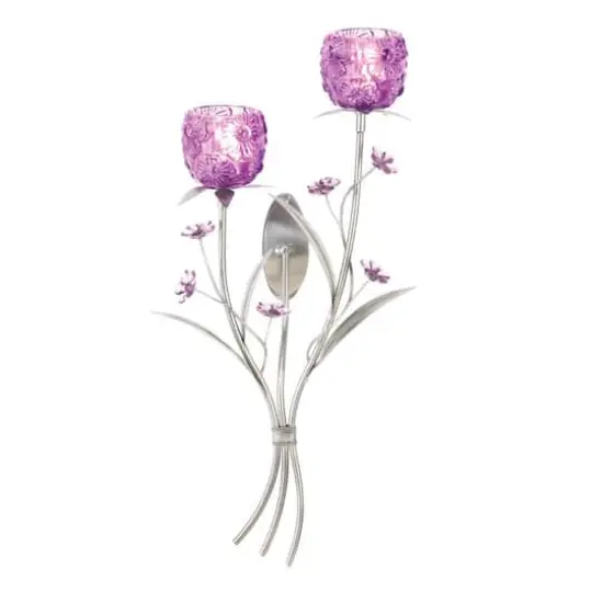 17.25" Fuchsia Blooms Candle Wall Sconce {4}