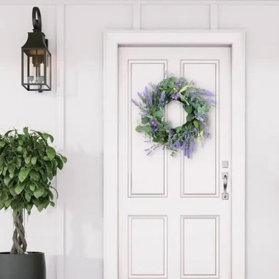24" Purple & White Spring Lavender & Eucalyptus Floral Wreath {6}