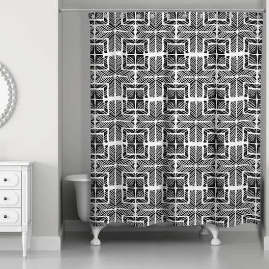 Shibori Squares Shower Curtain Black {1}
