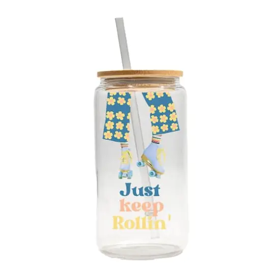16oz. Just Keep Rollin' Glass Can Cup {1}