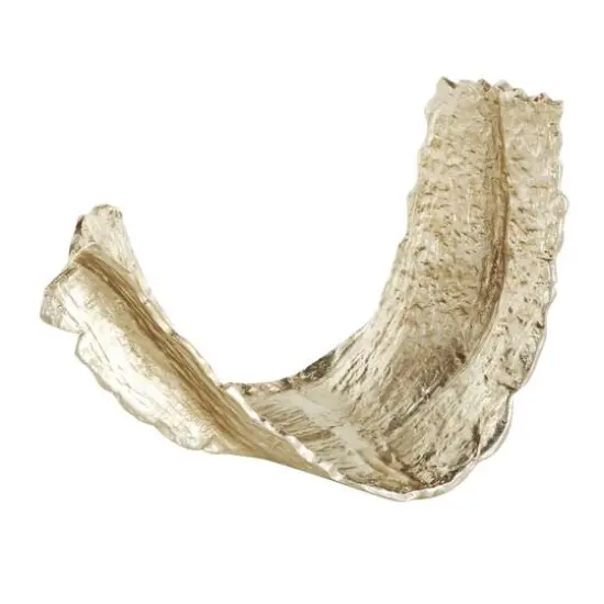 15" Gold Abstract Textured Folded Leaf Aluminum Bowl Sculpture {1}