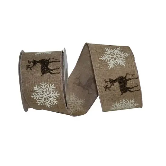 Reliant 2.5" x 10yd. Reindeer Linen Flake Wired Ribbon {1}
