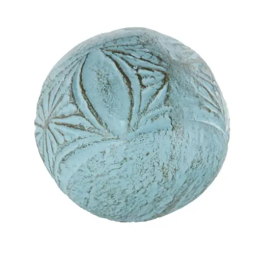 4" Blue Paper Mache Carved Decorative Ball Orbs Set {4}
