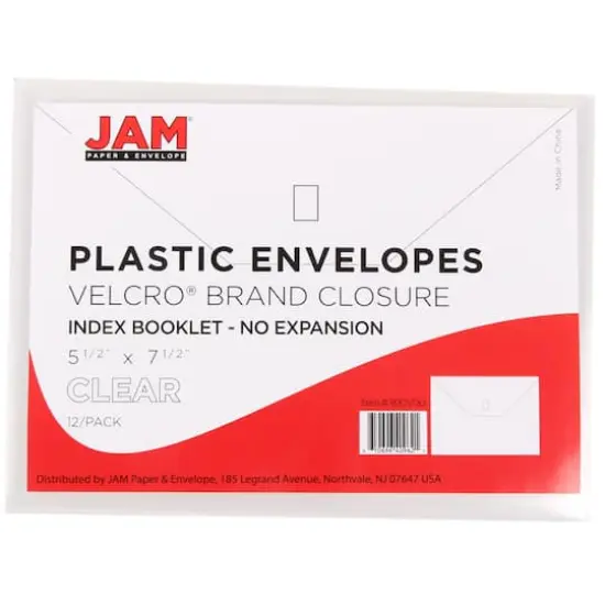 JAM Paper 5.5" x 7.5" Plastic Hook & Loop Closure Envelopes, 12ct. Clear {4}