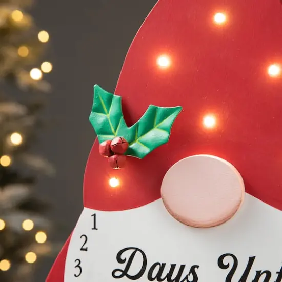 Glitzhome&reg; 15'' Lighted Wooden Christmas Gnome Countdown Calendar {4}