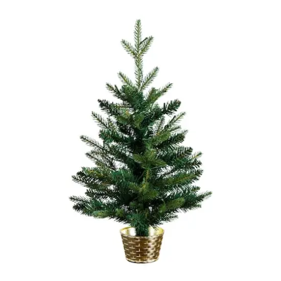 2ft. Pre-Lit Artificial Classic Christmas Tree with 35 Warm White LED Lights in Gold Decorative Planter {4}