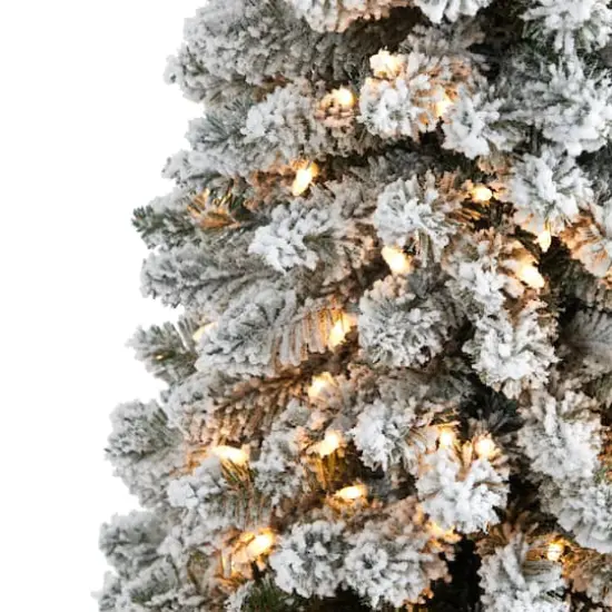 5ft. Pre-Lit Flocked Pencil Artificial Christmas Tree with Clear LED Lights {4}