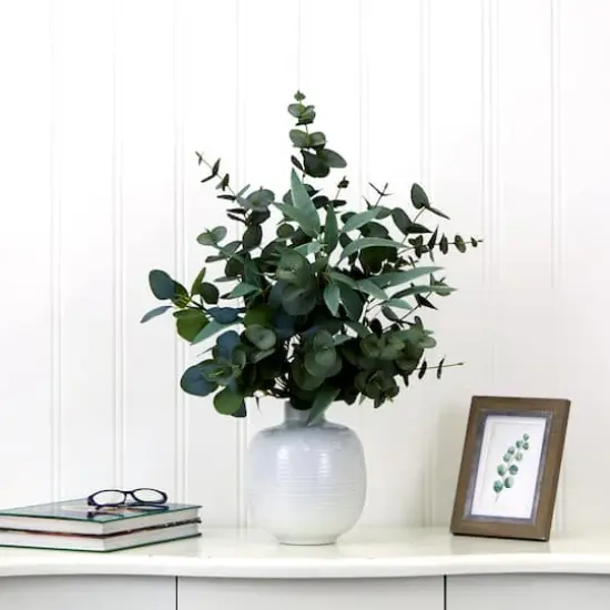 24" Artificial Green Eucalyptus Leaves Arrangement with Ceramic Planter {5}