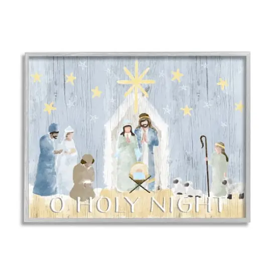 Stupell Industries Nativity Barn Stable Christmas Holiday Wall Art in Gray Frame {1}