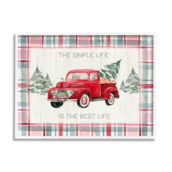 Stupell Industries Simple Life Is Best Plaid Truck Framed Giclee Art White {1}