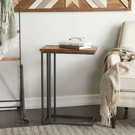 Brown Metal Rustic Accent Table 26" x 19" x 11" {8}