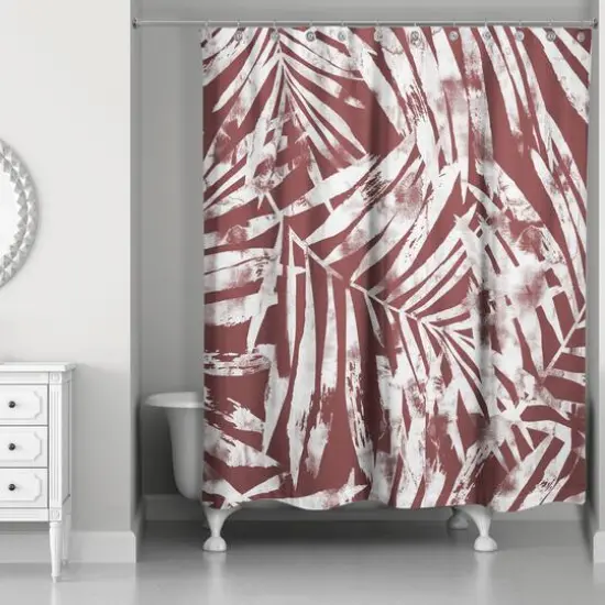 Tropical Leaves Shower Curtain Maroon {1}