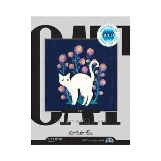 RTO White Cat with Pink & Yellow Flowers Cross Stitch Kit {3}