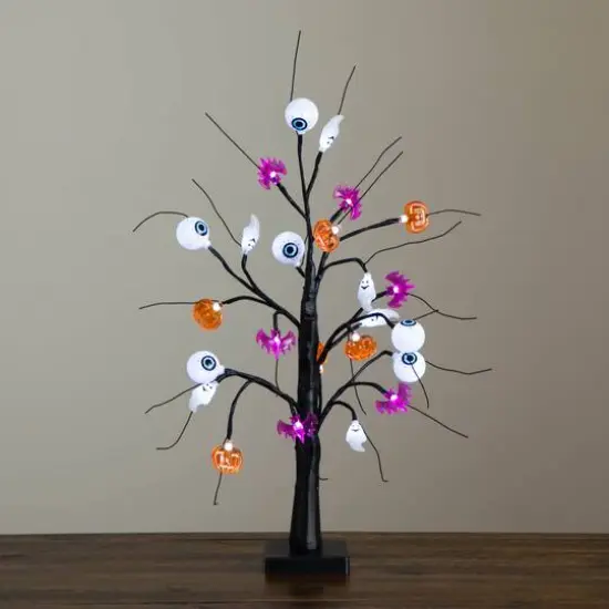 2ft. Pre-Lit Artificial Halloween Eyeballs, Ghosts, Bats & Pumpkins 24 LED Lighted Ornament Tree {11}