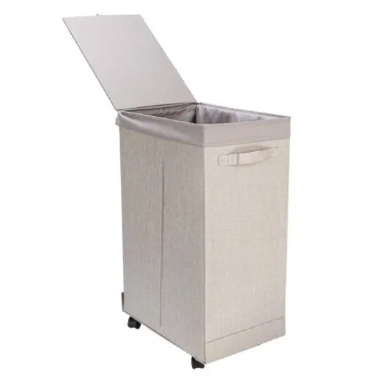 Household Essentials Narrow Collapsible Laundry Hamper with Liner & Lid Silver {8}