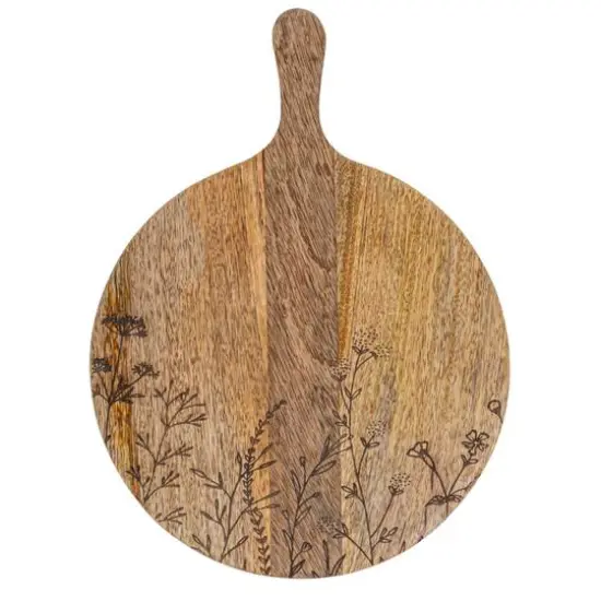 Hello Honey&reg; 15.75" Natural Laser-Etched Floral Mango Wood Cheese Board {6}