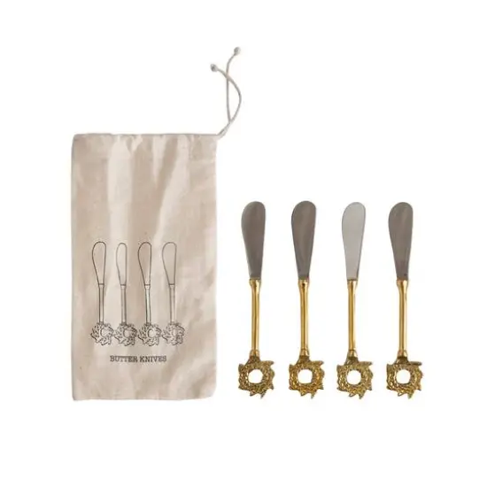 Hello Honey&reg; Gold Wreath Handle Stainless Steel & Brass Canap&eacute; Knife Set {1}