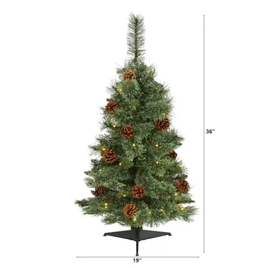 3ft. Pre-Lit White Mountain Pine & Pinecones Artificial Christmas Tree with Clear LED Lights {3}