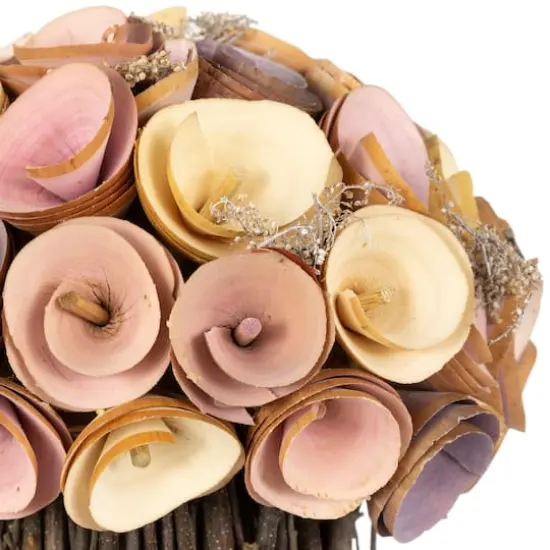 8.25" Pink & Yellow Wooden Artificial Floral Spring Bouquet {5}