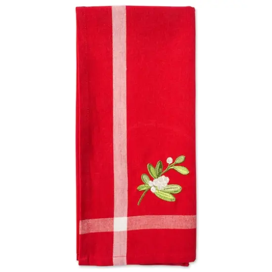 DII&reg; Red & White Stripe Holly & Mistletoe Holiday Embroidered Dishtowel Set {8}