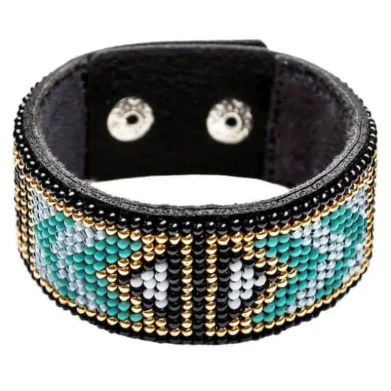 Wonderland Crafts Green & Gold Bead Artificial Leather Embroidery Bracelet Kit {1}