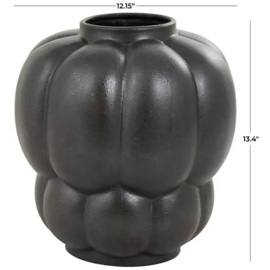 13" Black Speckled Ceramic Bubble Ribbed Vase {8}