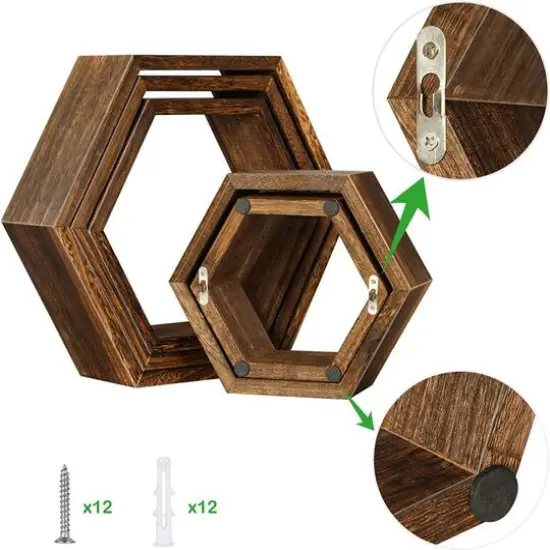 NEX&trade; Hexagon Floating Honeycomb Shelves Set Brown {5}