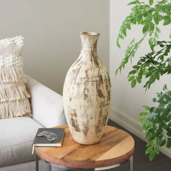 Brown Ceramic Antique Style Distressed Vase {9}