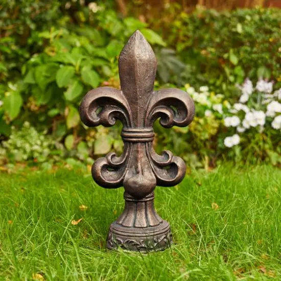 Glitzhome&reg; 21.25" Bronze Standing Fleur De Lis Garden Statue {4}