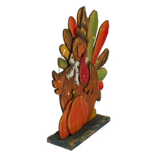 13" Lighted Turkey & Pumpkin Thanksgiving Tabletop Decor {3}